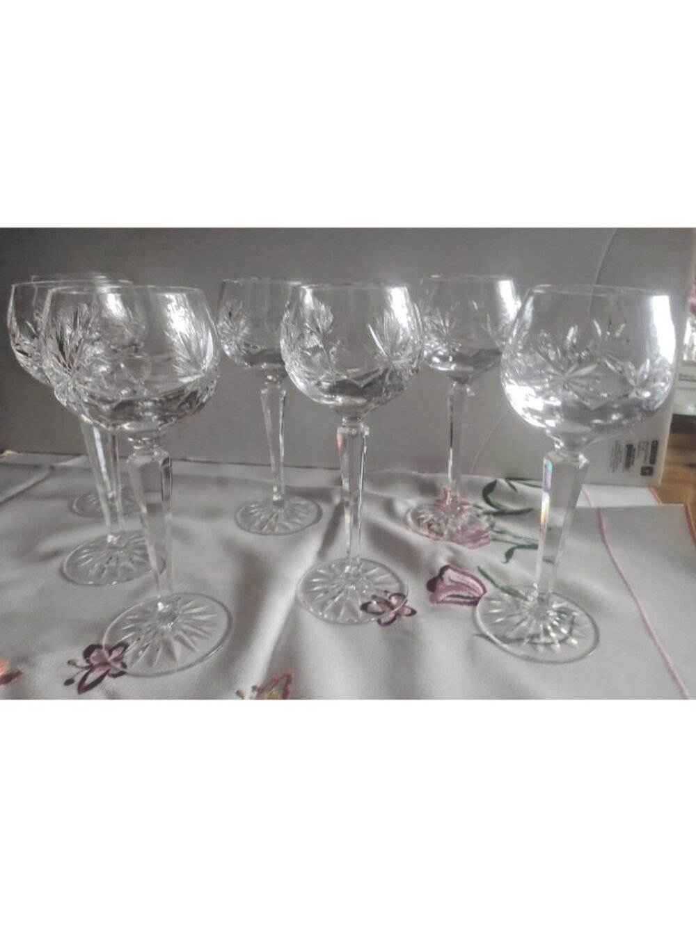 Vintage Bohemian Cut Crystal  Sherry wine glasses  7 1/4" Tall (set of 7)